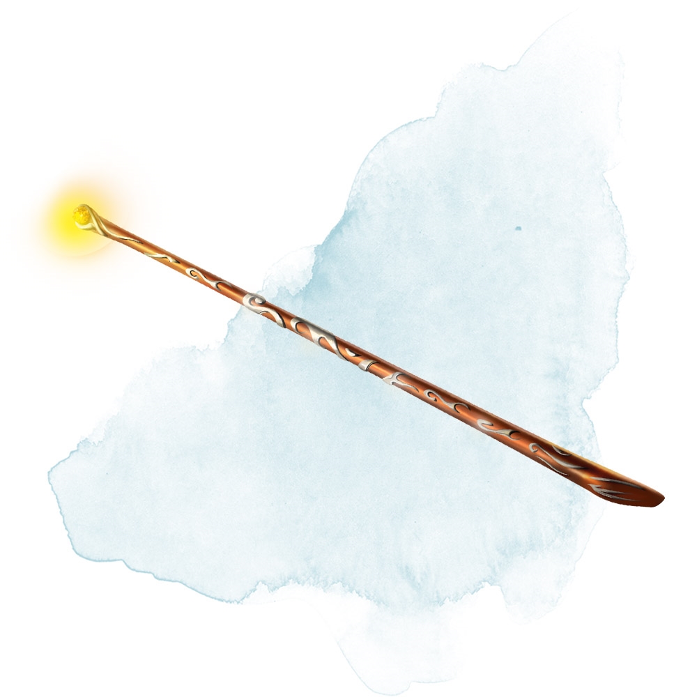 A wooden wand with a glowing orange tip